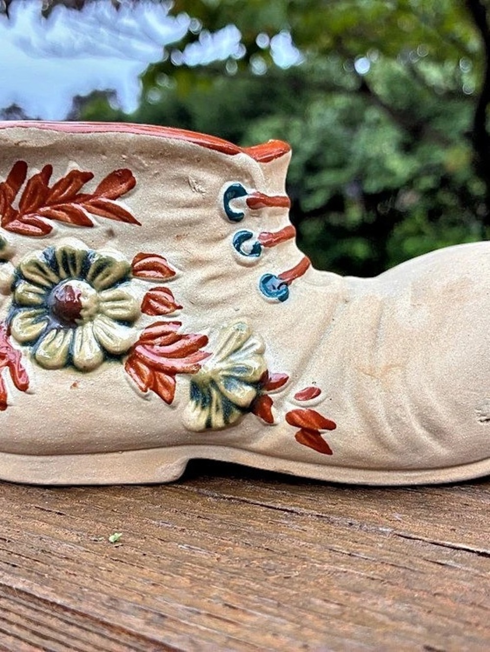 Vintage Pottery Boot Planter Floral Pattern